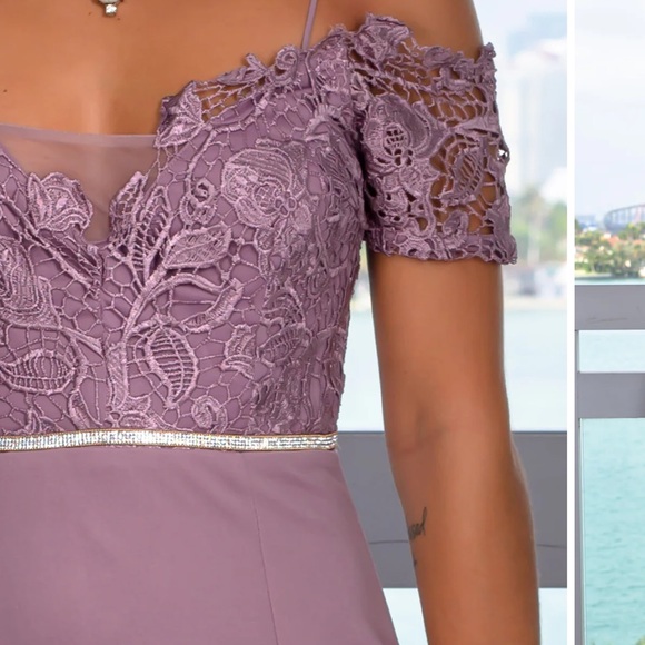 LIKE NEW! 💜 MAUVE COLD SHOULDER MAXI DRESS GOWN Womwn’a size Medium - Picture 3 of 14